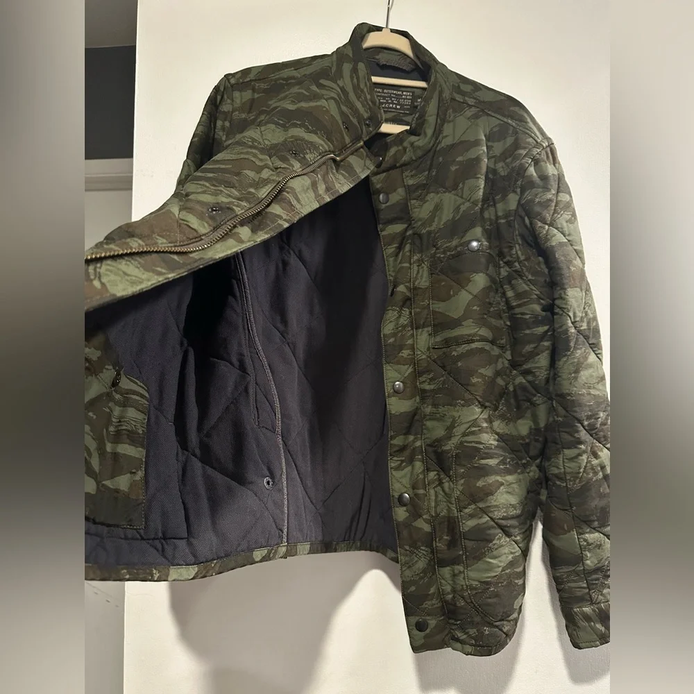 J. Crew Men's Olive Camo Quilted Field Jacket with Red Lining
